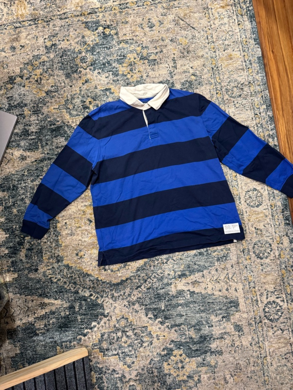 Vineyard Vines Royal Blue & Navy Striped Rugby Shirt with White Collar